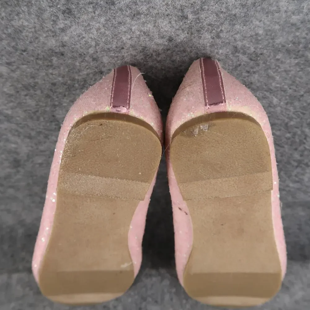 Crazy 8 Shoes Kids Girls 2 Ballet Flats Elastic Straps Pink Glitter Slip On Bow